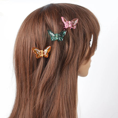 2PCS Crystal Butterfly Small Hair Claw Clips Women Girls Cute Transparent Candy Hair Clamps Crab Barrettes Hair Accessories gogodiggity