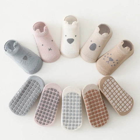 5 pairs/lot Newborn Combed Cotton Sock Toddler Non-Skid Cute Cartoon Animals Floor Socks Spring Summer Children Gripper Socks gogodiggity