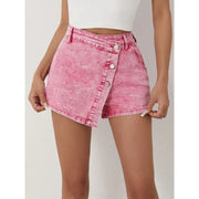 Women's Denim Shorts Casual Fashion Style High Waisted Pants with Asymmetrical Buttons 2025 New Pink Jeans gogodiggity