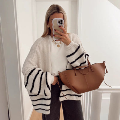 Loose Contrast Color Striped Sweater gogodiggity