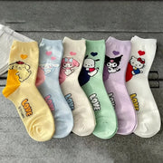 6 Pairs Sanrio Hello Kitty Kids Socks Kuromi Melody Kawaii Winter Cartoon Women Mid-calf Socks Cotton Warm Stockings for Girls gogodiggity