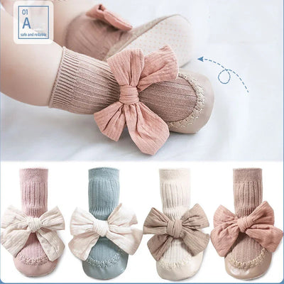 Autumn Winter Baby Girls Socks Newborn Baby Bowknot Socks Infant Baby Socks Anti Slip Soft Cotton Floor Sock Shoes gogodiggity