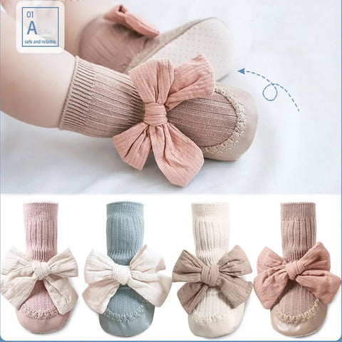Autumn Winter Baby Girls Socks Newborn Baby Bowknot Socks Infant Baby Socks Anti Slip Soft Cotton Floor Sock Shoes gogodiggity