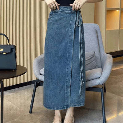 Women's Waist Slit Blue Denim Skirt gogodiggity