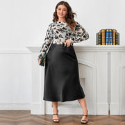 High Waist Zipper Large Hem Satin Satin Temperament Skirt gogodiggity