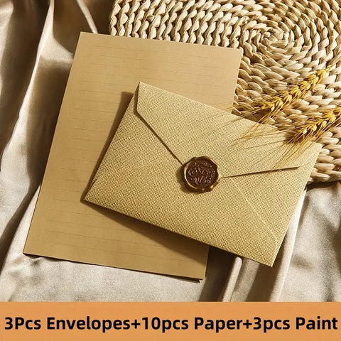 Luxury Linen Envelope and Letter Set with Wax Seals - Vintage Elegant Style - Perfect for Weddings, Parties & Special Occasions gogodiggity