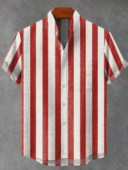 Men's Stand Collar Contrast Color Striped Casual Cool Versatile Short Sleeve gogodiggity