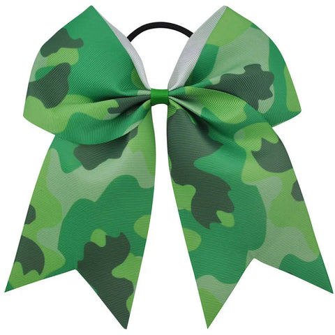 7 Inch Large Camouflage Printed Hair Bow Grosgrain Ribbon Bows Elastic Band Ponytail Hair Holder Women/Girls Hair Accessories gogodiggity