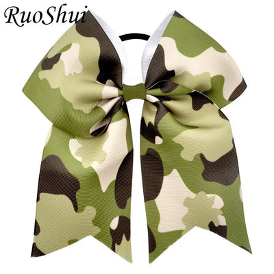 7 Inch Large Camouflage Printed Hair Bow Grosgrain Ribbon Bows Elastic Band Ponytail Hair Holder Women/Girls Hair Accessories gogodiggity