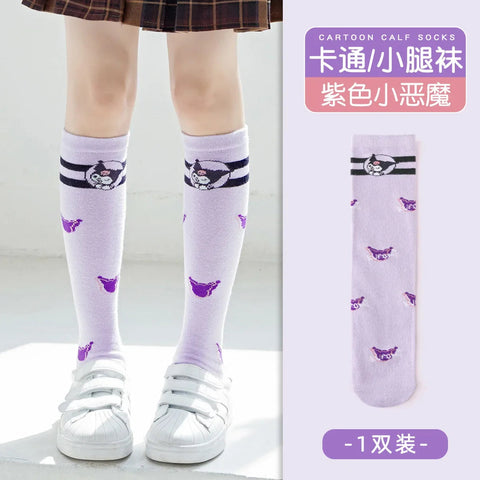 Girls Children Spring Over The Knee Stockings Kawaii Kuromi My Melody Cinnamoroll Pochacco Autumn Winter Cotton Mid-calf Socks gogodiggity