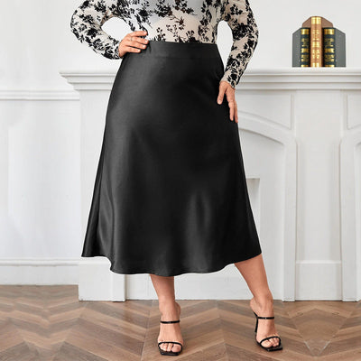 High Waist Zipper Large Hem Satin Satin Temperament Skirt gogodiggity