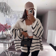 Loose Contrast Color Striped Sweater gogodiggity