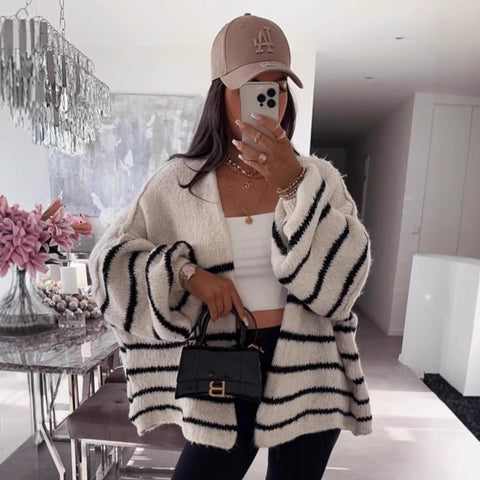 Loose Contrast Color Striped Sweater gogodiggity