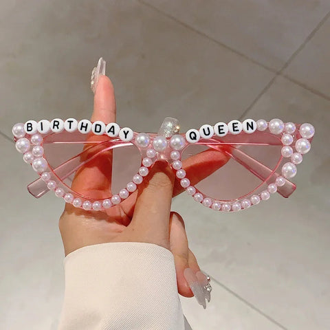 Cat Eye Design Gift Shades Shiny Pearl Decor Pink Present Glasses for Women's Birthday Party Favor Ladies Props Frame gogodiggity