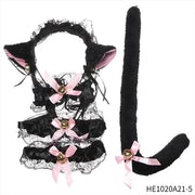Womens Halloween Maid Lace Cat Ear Headband Hair Accessories Cat Ear Headband Long Tassel Japanese Animation Cosplay Accessories gogodiggity