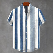 Men's Stand Collar Contrast Color Striped Casual Cool Versatile Short Sleeve gogodiggity