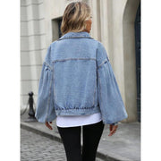 Women's Embossed Denim Jacket Fashion Casual Long Sleeve gogodiggity
