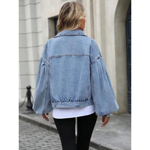 Women's Embossed Denim Jacket Fashion Casual Long Sleeve gogodiggity