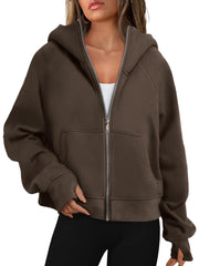 Loose Zip Long Hooded Thumb Hole Brushed Hoody gogodiggity