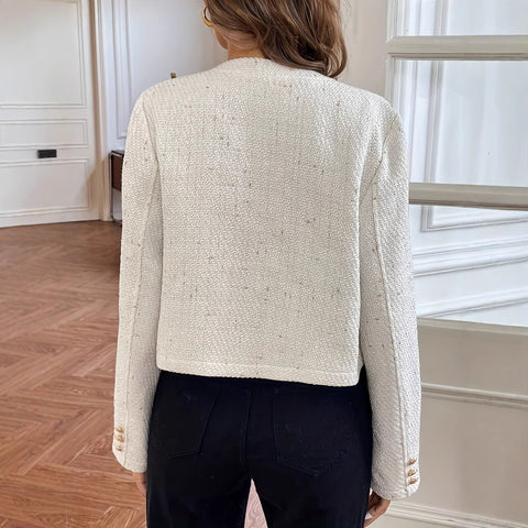 Milky White O-neck Short Slimming Elegant Lady Wool Coat