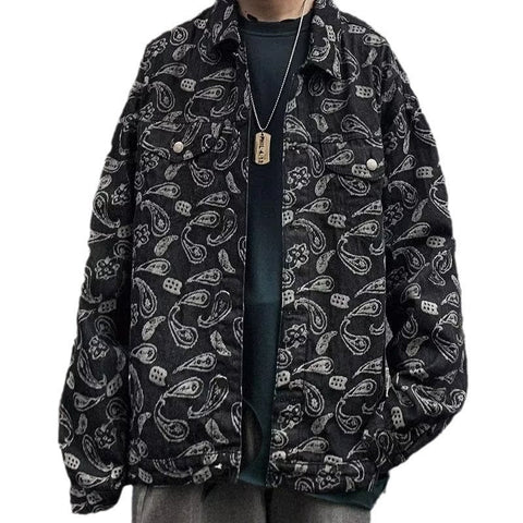 Spring And Autumn Black Jacquard Plaid Denim Jacket gogodiggity