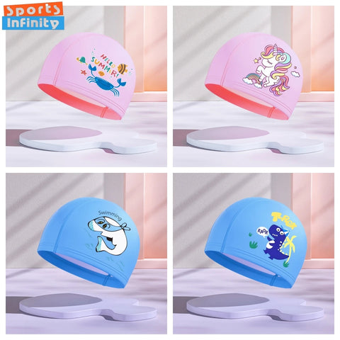 Girls Swimming Cap Cartoon Cute Waterproof High Elastic Ear Protection Swimming Hat for Children Boys Kids Swimming Accessories gogodiggity