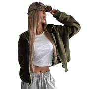 Short Autumn And Winter Stand-up Collar Thick Lamb Wool Drawstring Coat Women gogodiggity