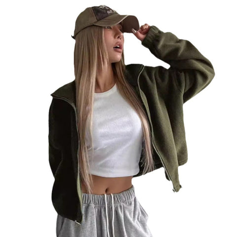 Short Autumn And Winter Stand-up Collar Thick Lamb Wool Drawstring Coat Women gogodiggity