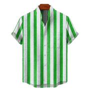 Men's Stand Collar Contrast Color Striped Casual Cool Versatile Short Sleeve gogodiggity