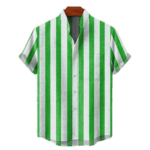 Men's Stand Collar Contrast Color Striped Casual Cool Versatile Short Sleeve gogodiggity