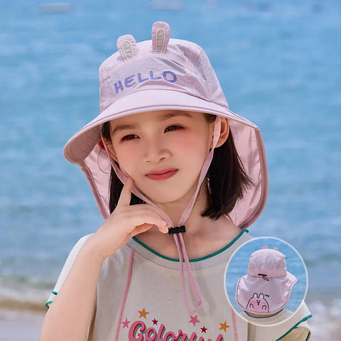 Children's Summer Hat Boys And Girls Outdoor Sunscreen Hat Large Brim Shawl Fisherman Hat Cap Cute Sun Hat Beach Accessories gogodiggity