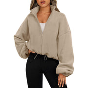 Women's Solid Color With Fur Sports Zipper Coat gogodiggity