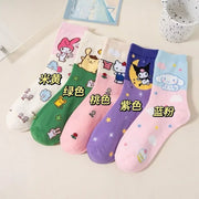 Cartoon Sanrio Hello Kitty Women's Socks My Melody Cute Girl Mid-tube Cotton Socks Kawaii Student Sock Girl Kids Christmas Gift gogodiggity