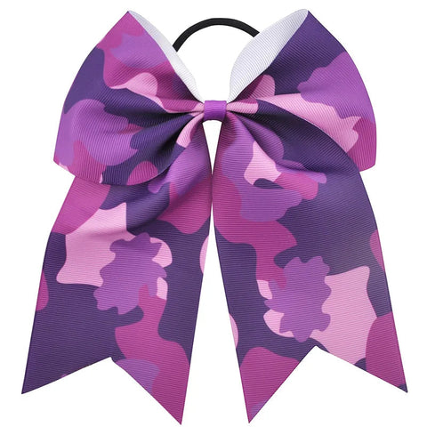 7 Inch Large Camouflage Printed Hair Bow Grosgrain Ribbon Bows Elastic Band Ponytail Hair Holder Women/Girls Hair Accessories gogodiggity