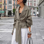 Women's Large Lapel Lace-up Trench Coat Fashionable Jacket gogodiggity
