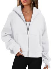 Loose Zip Long Hooded Thumb Hole Brushed Hoody gogodiggity