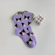 5pairs Cute Sanrio Kuromi Cartoon Mid-Calf Socks for Women - Breathable & Comfortable Cotton Blend Harajuku Girls Socks gogodiggity