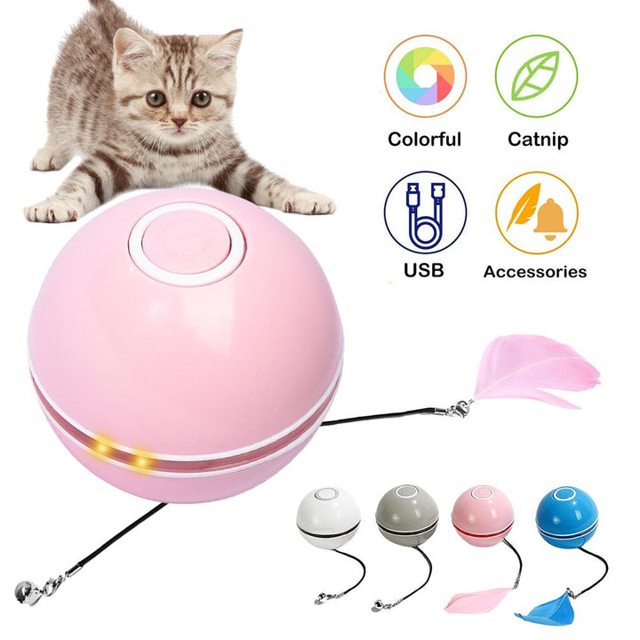 Smart Interactive Cat Toy Colorful LED Self Rotating Ball With Catnip Bell and Feather Toys USB Rechargeable Cat Kitten Ball Toy gogodiggity