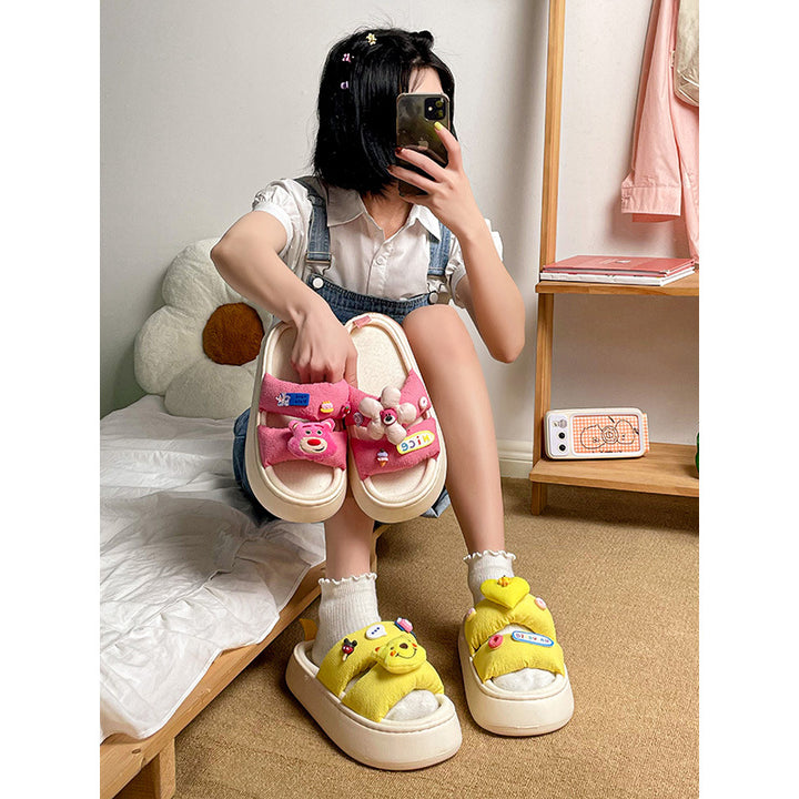 BL White Deer Shoes Home Cartoon Slippers 2022 New Family Dressing Double Three-dimensional Doll One Word Slippers Consignment gogodiggity