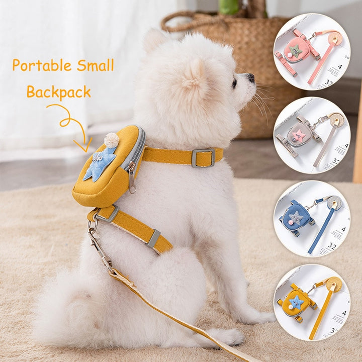 Pet Cute Dog Cat Harness with backpack Medium small Dog Lead Walking Running training Leashes Dogs Chest Strap star pattern Vest gogodiggity