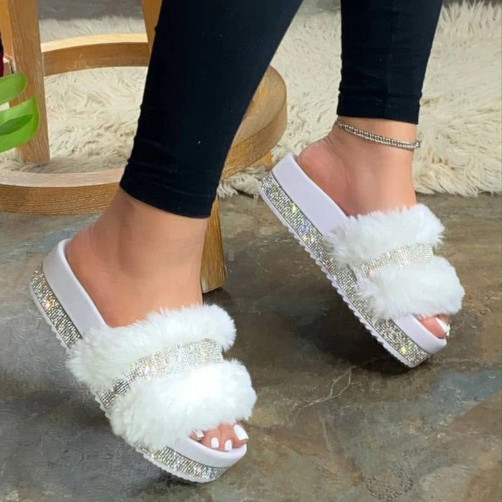 Luxury Fur Rhinestone Slippers for Women gogodiggity