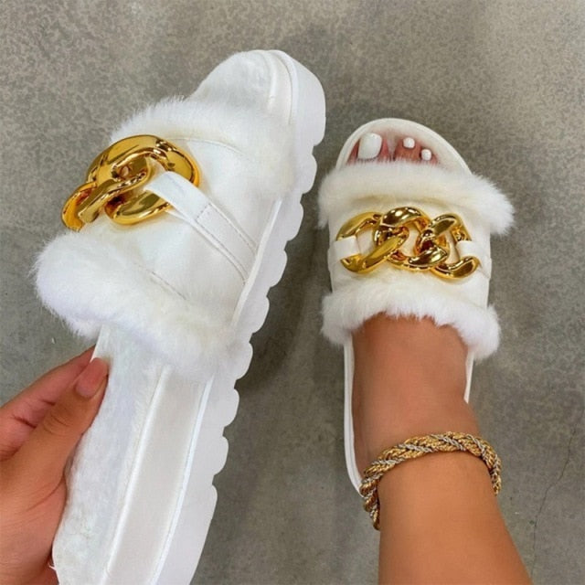 Luxury Fur Rhinestone Slippers for Women gogodiggity